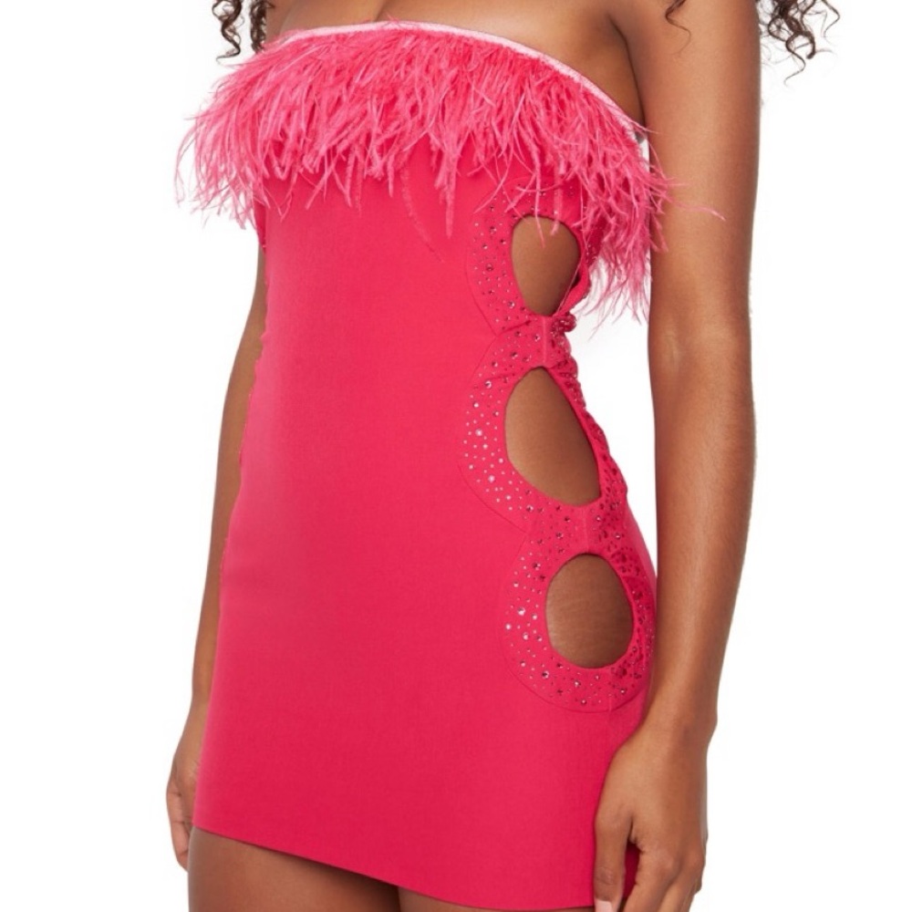 Danielle Guizio Feather Trim Dress in Pink NWT